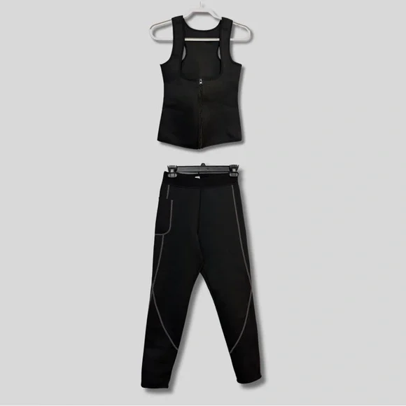 Neoprene Sauna Sweat Slimming Waist Trainer and Leggings Set - Picture 1 of 9